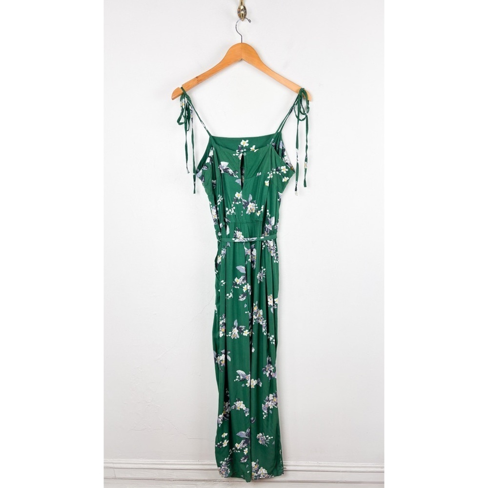 Jaase Anthropologie Green Floral Wide Leg Jumpsuit Sz L - Picture 2 of 8